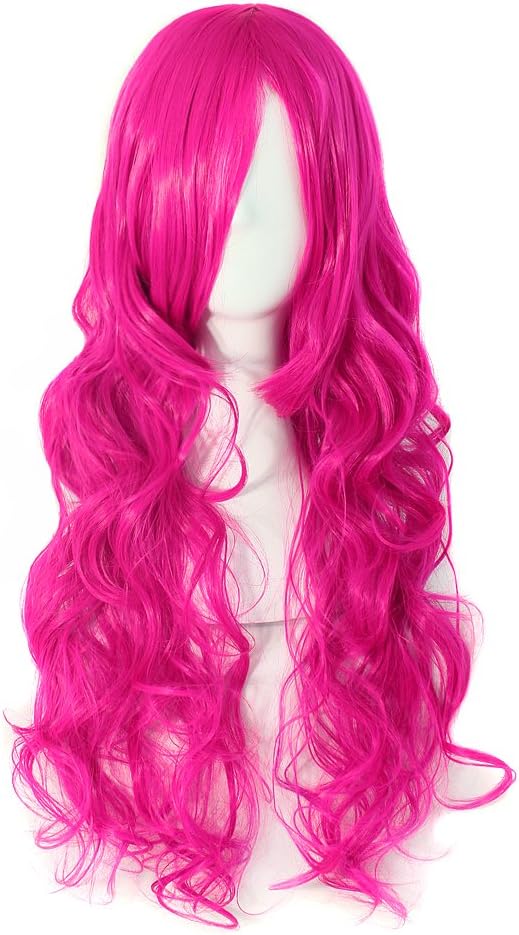 MapofBeauty 70cm Long Pink Wavy Cosplay Party Wig (Pink), 70 cm (Pack of 1)
