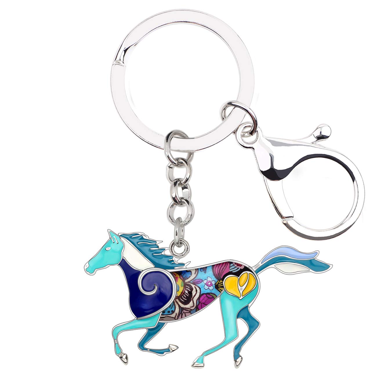 NEWEI Enamel Pony Horse Keychain Cute Keyrings for Women Girls Purse Bag Charm (Sapphire)