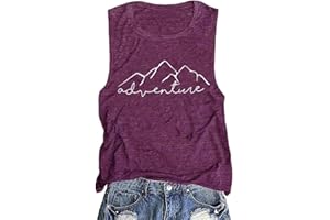 LAIBAO Women Mountain Adventure Workout Tanks Hiking Camping Graphic Athletic Sleeveless Funny Tee Tops