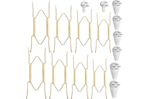 WADY Plate Hangers for Walls, 8Pcs Stainless Steel Decorative Wire Plate Holders, 6/8/10/12In Stainless Steel W-Shaped Gold P