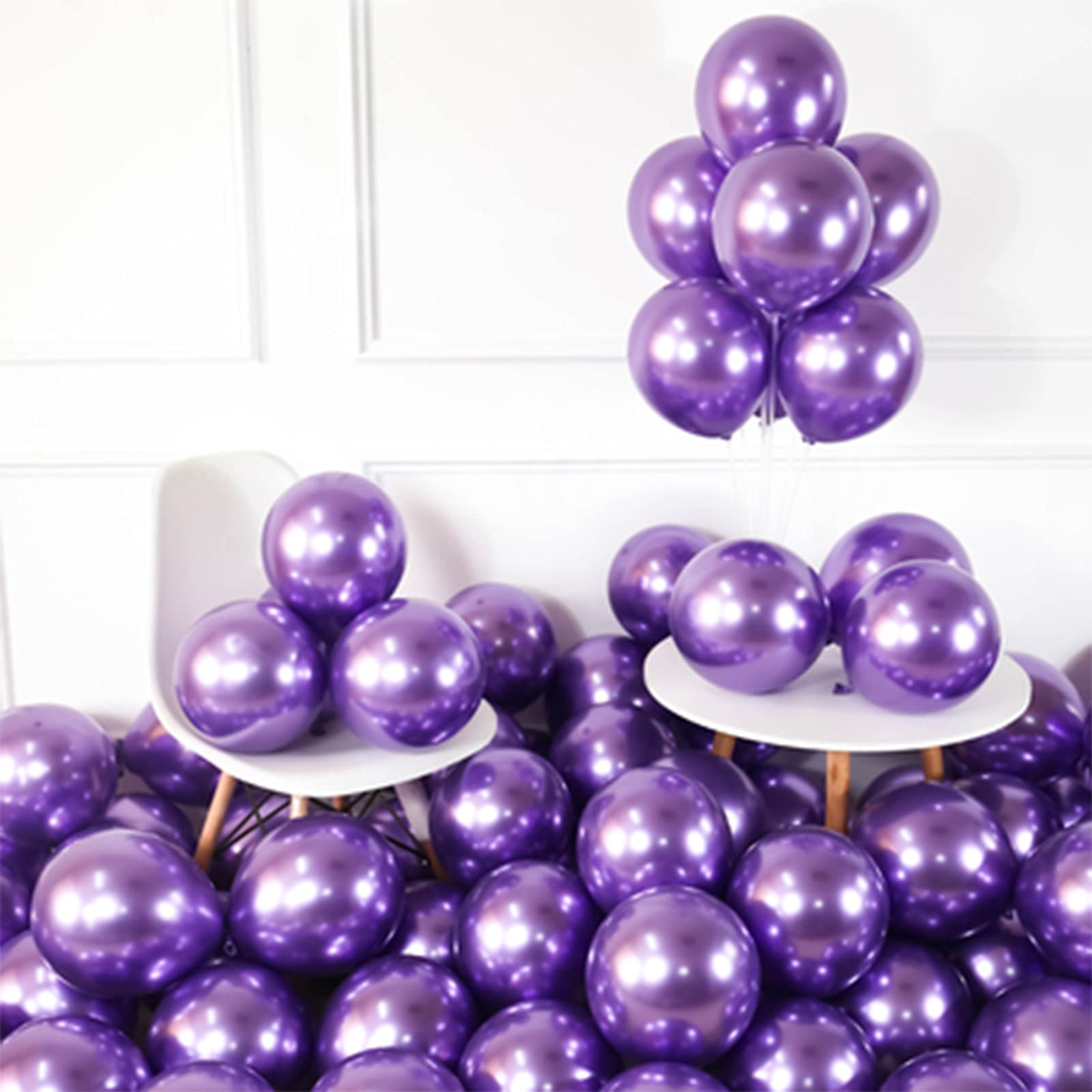 100 Pcs 5 Inch Mini Metallic Purple Balloons - Romantic Chrome Balloons for Baby Shower, Birthday, Wedding, Engagement, Anniversary & Festival Decorations