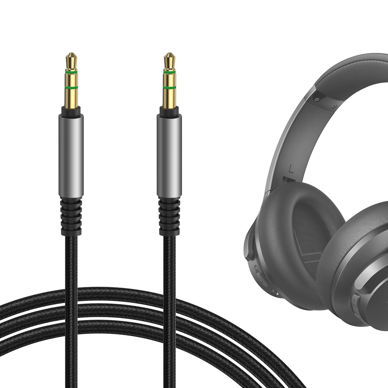 GEEKRIA Audio Cable Compatible with Anker Soundcore Space One Pro, H30i, Space One, Q20i, Space Q45, Life Q35, Life Q30 Cable, 3.5mm Braided Nylon Replacement Stereo Cord (4 ft/1.2 m)