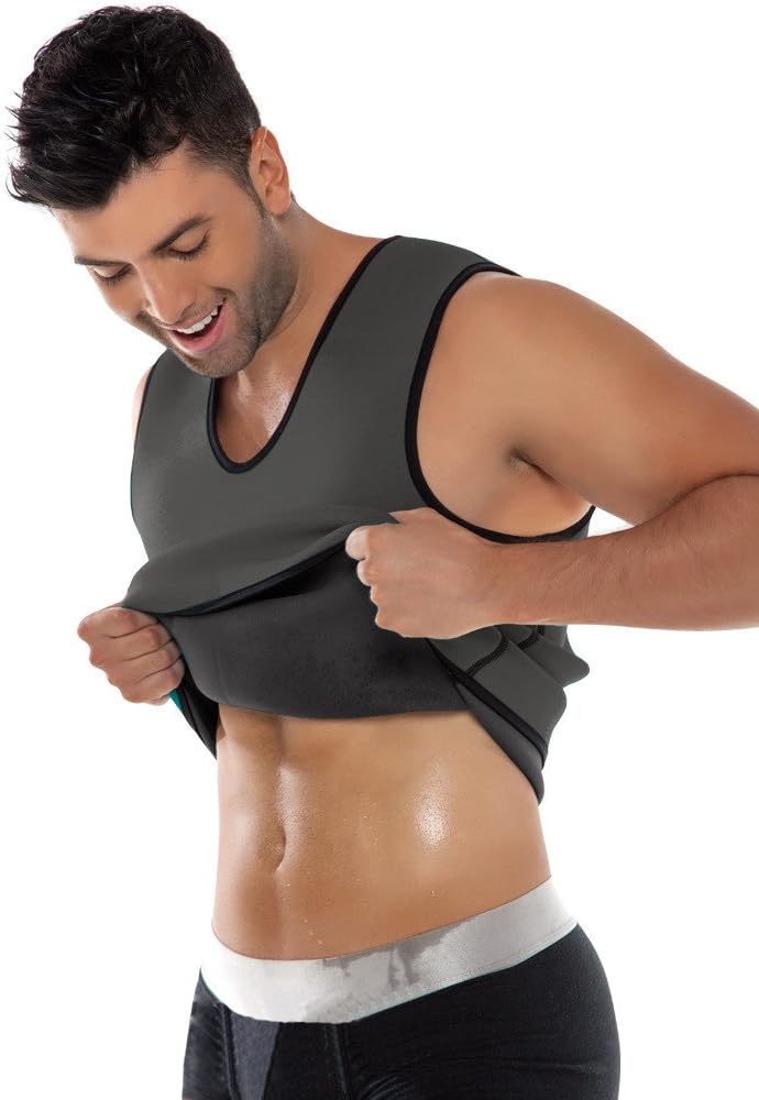 Korotus Neoprene Men's Body Shaper Vest with Zip for Weight Loss 5XL GY