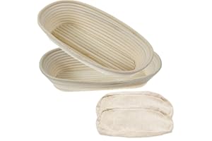 Oval Bread Banneton Proofing Basket Kit Bowl Set of 2 Sourdough Natural Rattan Proofing Baskets 10 Inch with Cloth Liner for 