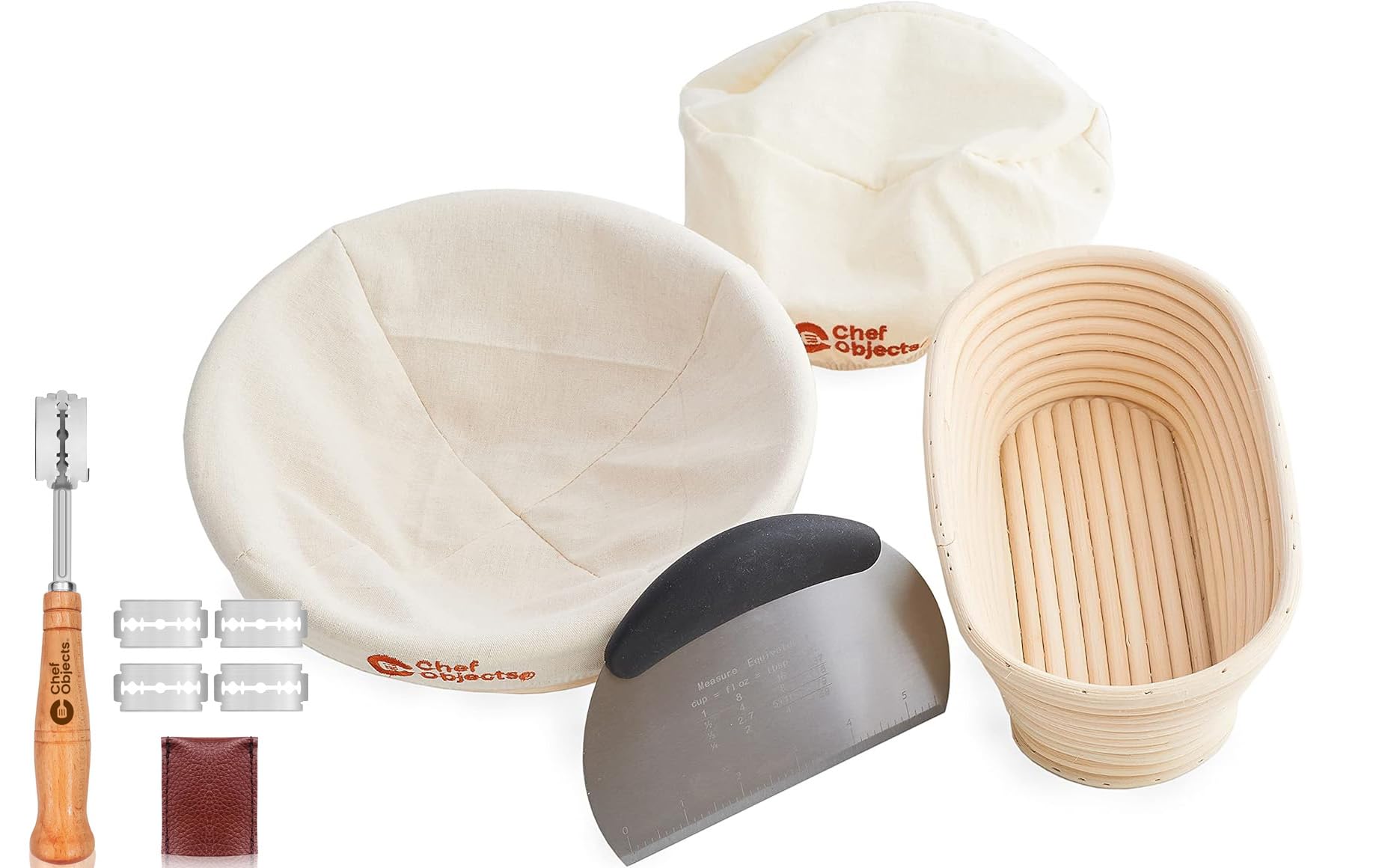 Sourdough Bread Making Kit & Baking Tools Set - Includes 9 inch Round & 10 inch Oval Banneton Proofing Basket, Bread Lame (Scoring Tool), Dough Scraper, and Linen Liners for Homemade Artisan Loaf