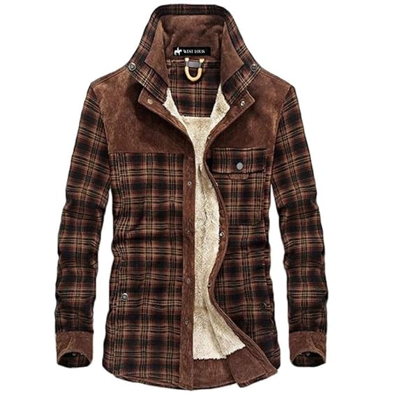 Buy West Louis Mens Warm Cotton Plaid Jacket Fleece Lining Lumberjack Style Plaid Jacket (Red