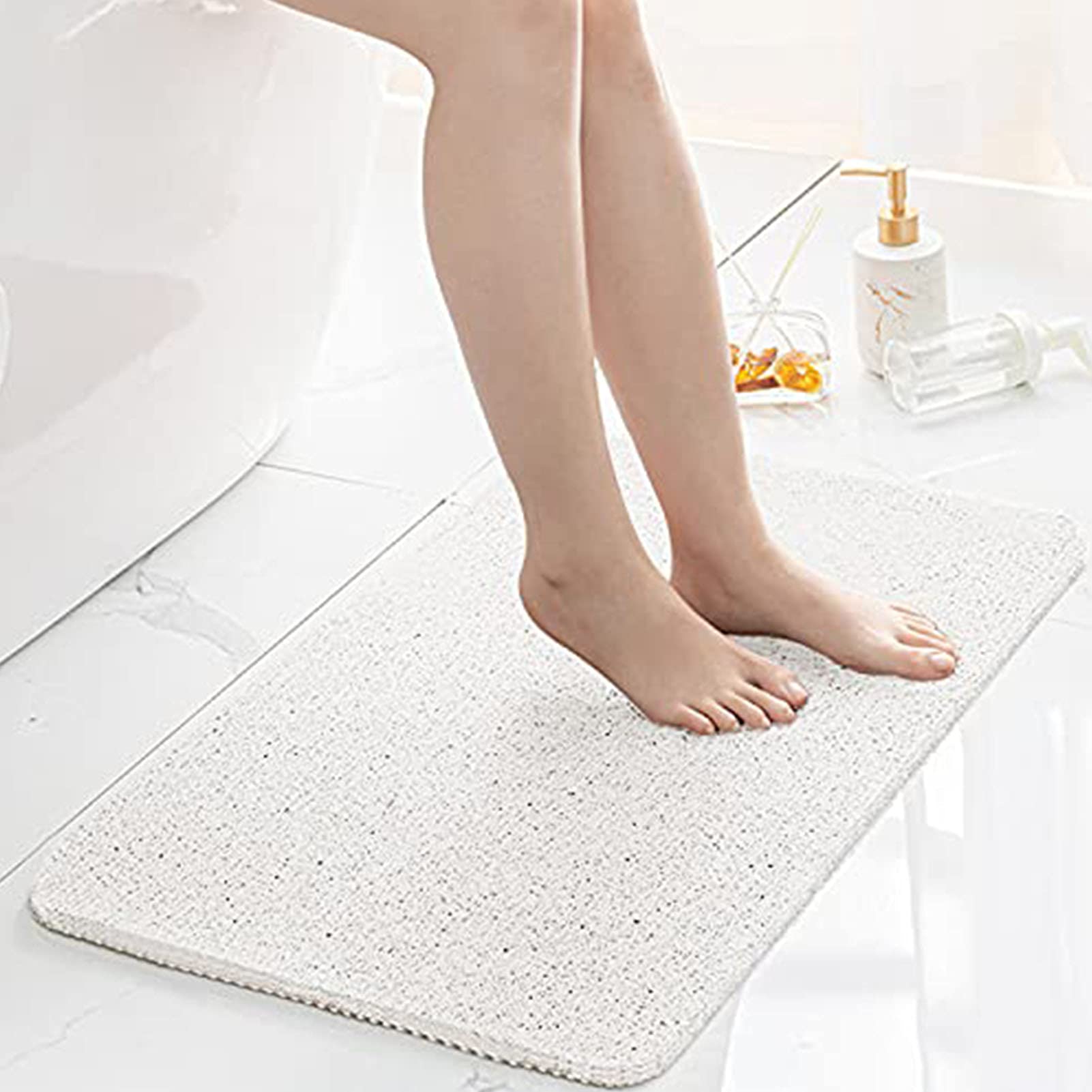 Non Slip Bath Mats, Loofah Shower Mat, Soft Comfort Shower Stall Mats with Drain, PVC Loofah Bath Rugs 16x24 Inch, Waterproof Floor Mats for Kitchen and Bathroom (White)