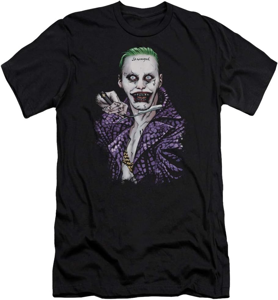 Suicide Squad Joker Damaged Razor Blade Black Canvas Adult Slim Fit T-Shirt