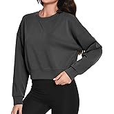 Auriviz Womens Modal Long Sleeve Cropped Sweatshirts Oversized Workout Shirts Crew Neck Pullover Crop Tops