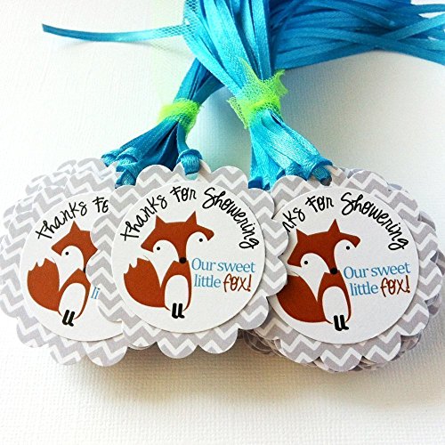Thanks for Showering Our Sweet Little Fox Favor Gift Tags for Baby Shower Party Celebration - Set of 12