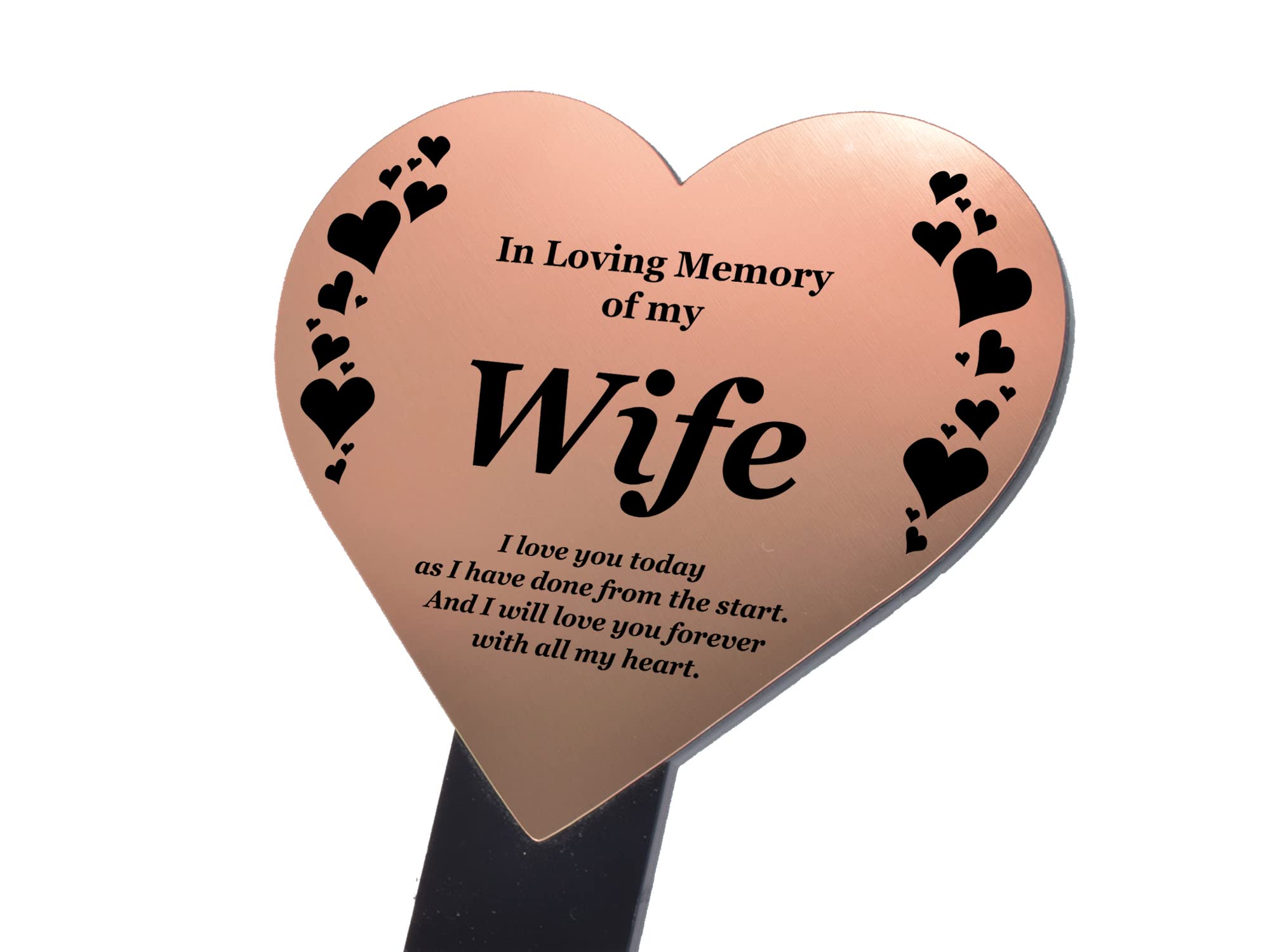 Wife Memorial Remembrance Plaque Stake, HEART SHAPE - Gold/Silver/Copper, Waterproof, Outdoor, Grave Marker, Tribute, Plant Marker Active Restock requests: 0 (Copper)