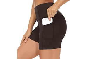 THE GYM PEOPLE High Waist Yoga Shorts for Women's Tummy Control Fitness Athletic Workout Running Shorts with Deep Pockets