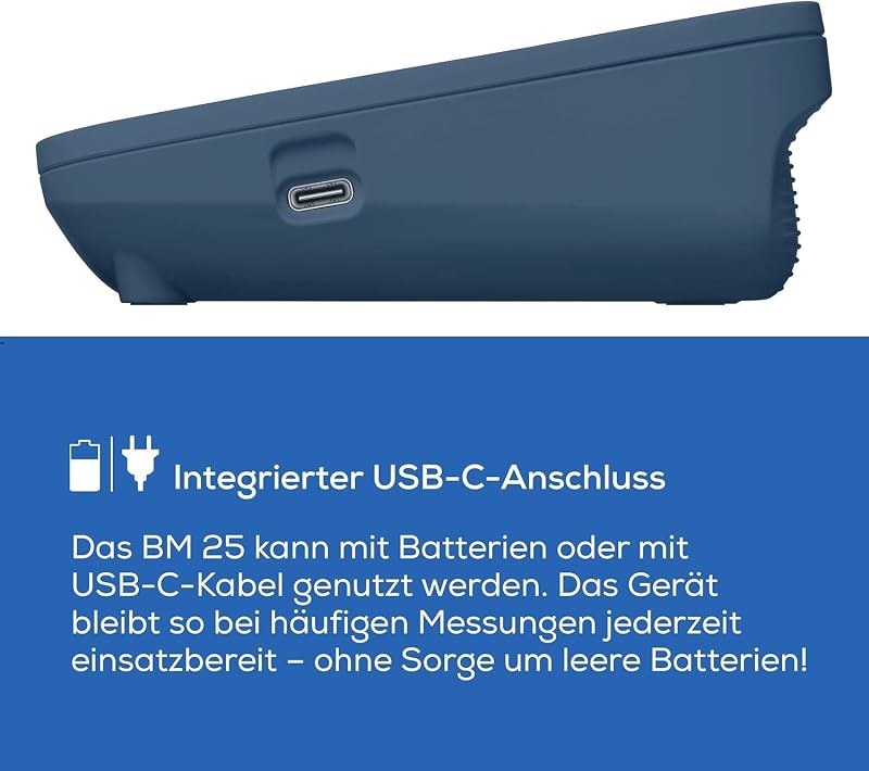 BM 25 Oberarm Blutdruckmessgerät, einfache Ein-Knopf-Bedienung, genaue Messung, Arrhythmie-Erkennung, mit USB-C-Anschluss, Manschette, Datenübertragung zu Apple Health und co., Blau