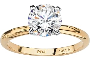 PALM BEACH JEWELRY PalmBeach Yellow Gold-Plated Platinum-Plated or Silvertone Round Cubic Zirconia Solitaire Engagement Ring Sizes 5-10