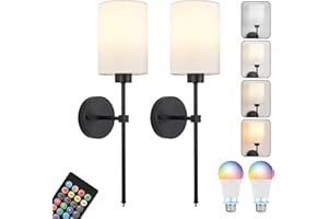 KARTOOSH Rechargeable Wireless Wall Sconces Set of Two Black Battery Operated Sconce with Remote Control,4 Color Temperatures