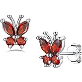 Silvora Birthstone Earrings for Women, 925 Sterling Silver Butterfly Stud, Small Butterfly Earrings Birthstone Jewelry