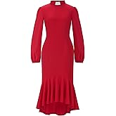 Mambabacosp Women's Long Sleeve Church Dress Clergy Tab Insert Collar Fishtail Priestess Dress