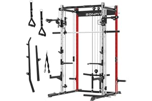 EonfitOmni Squat Power Rack with Smith Machine, Home Gym Power Cage with Pulley System, Cable Crossover and LAT Pulldown for Strength Training Equipment 1000lbs