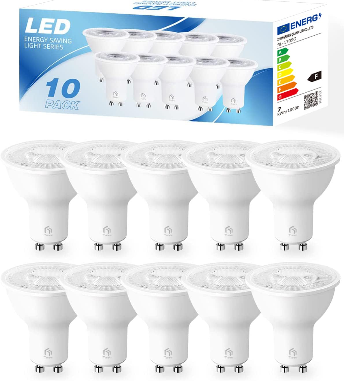 tuare GU10 LED Bulbs, Warm White 3000K GU10 Bulb 7W 350LM, 50W Halogen Equivalent, Non-Dimmable Spot Light Bulbs, AC 220-245V LED Bulbs, 10 Pack