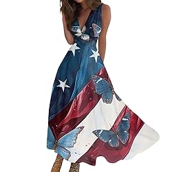 CHRATLHI Patriotic Dress for Women Sleveless Deep