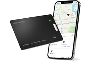 KEY SMART KeySmart MFI-Certified SmartCard Wallet Tracker Card, Compatible with Apple Find My App, Rechargeable Thin GPS Item Finder for Luggage Tag, Smart Bluetooth Tracking with Key Chain Hole Black, 1 Pack