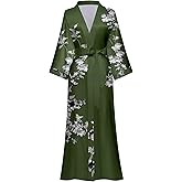 Kihnop Women's Floral Long Kimono Robe Long Satin Robe Long Silk Robe Ladies Kimonos Silky Bathrobe Cover Up, One Size