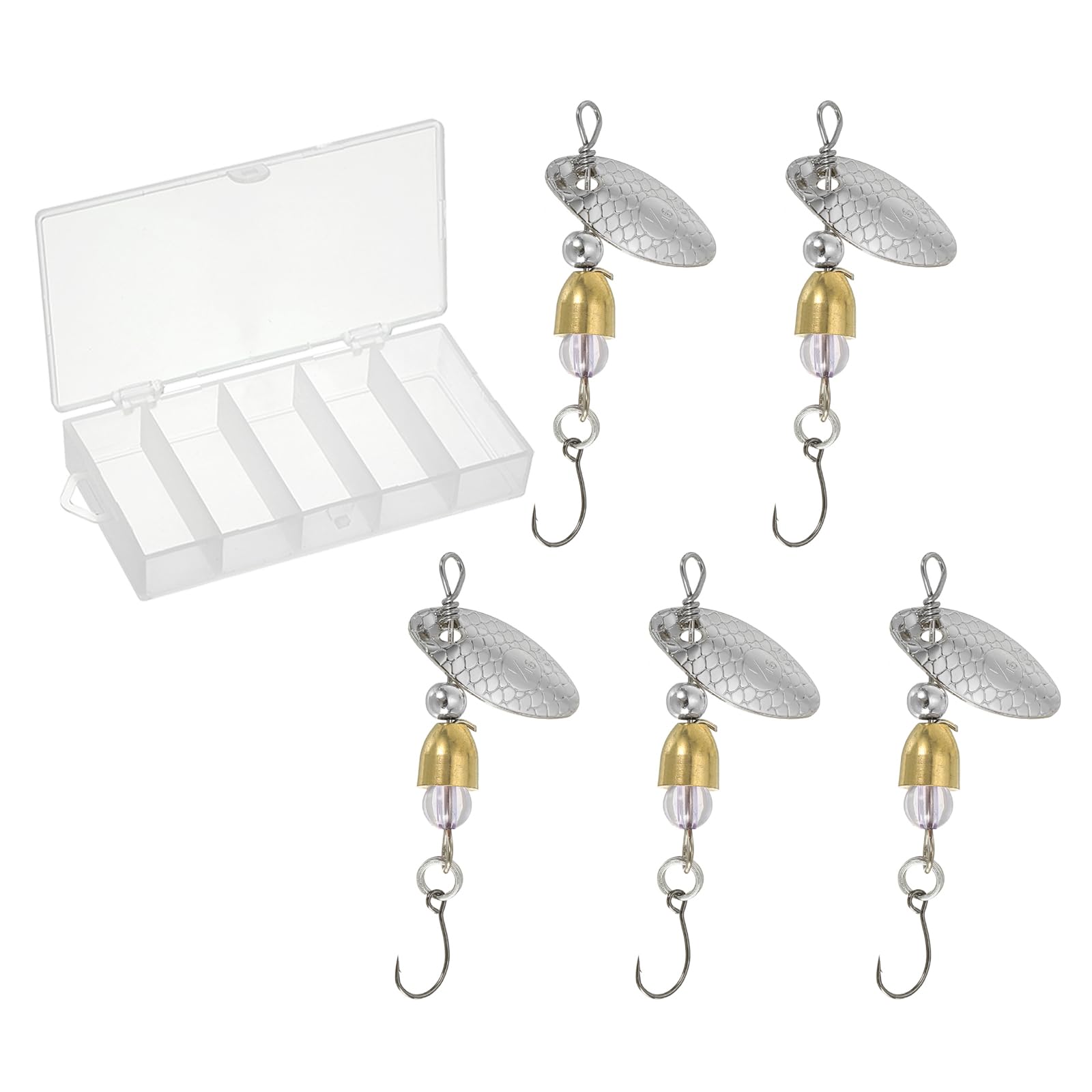 PATIKIL 5 Pack Silver Tone Metal Spinnerbait, 3.5g/0.12oz, Single Hook Trout Spinners, Casting Fishing Spinner Baits, Tackle for Freshwater Saltwater Fishing