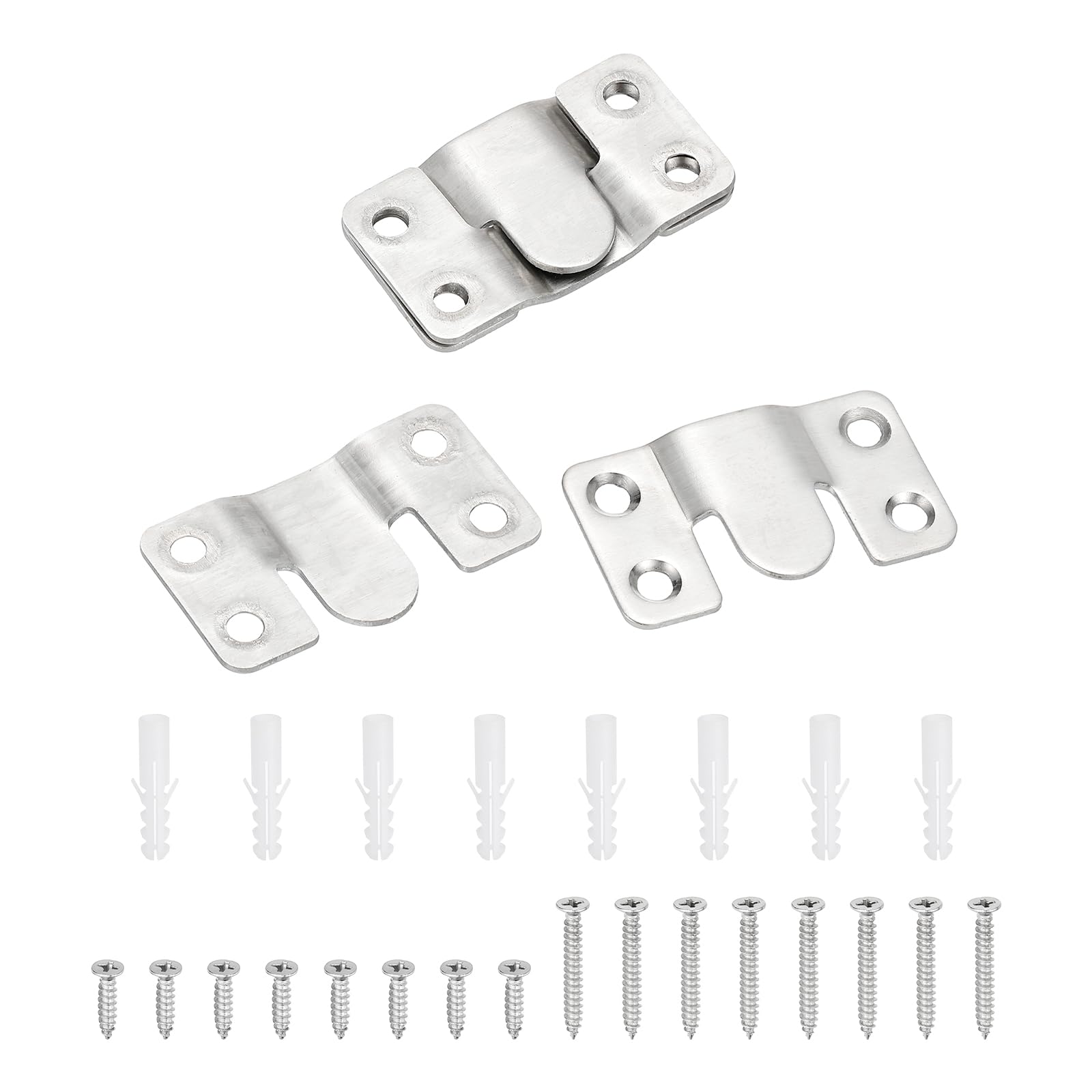 PATIKIL Flush Mount Bracket, 2 Sets Interlock Headboard Wall Mounting Brackets Stainless Steel Photo Frame Hook for Large Picture Display, Silver