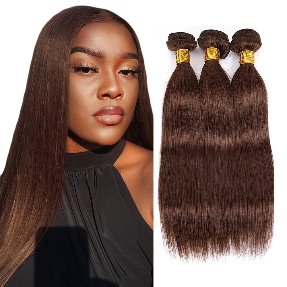 Photo 1 of #4 Brown Bundles Human Hair Straight Bundles 16 16 16 Inch Chocolate 3 Bundle Unprocessed Brazilian Virgin Hair 50 Gram Per Bundle Deals Quick Weave Hair Extensions For Woman