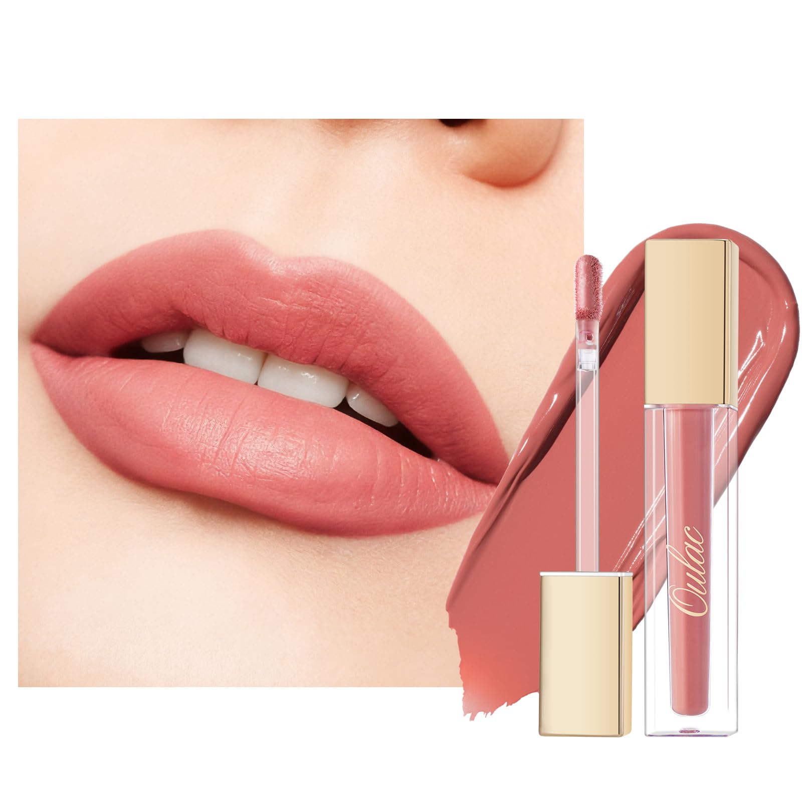Oulac Matte Liquid Pink Nude Lipstick for Women, Coral Pink Long Lasting Lip Stain Waterproof No Transfer, Rose Oil High Pigment Color, Vegan, Coral Pink M11 — image 1