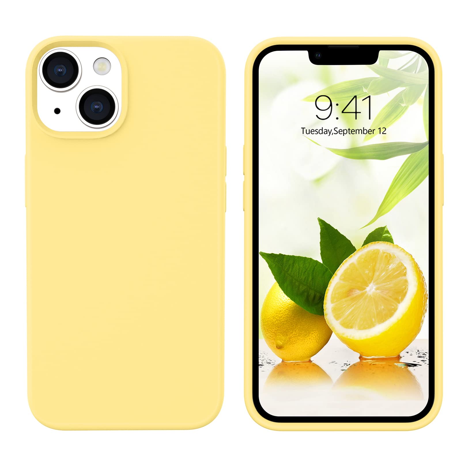 Photo 1 of GUAGUA Compatible with iPhone 13 Case 6.1 Inch Liquid Silicone Soft Gel Rubber Slim Thin Microfiber Lining Cushion Texture Cover Shockproof Protective Phone Case for iPhone 13, Yellow