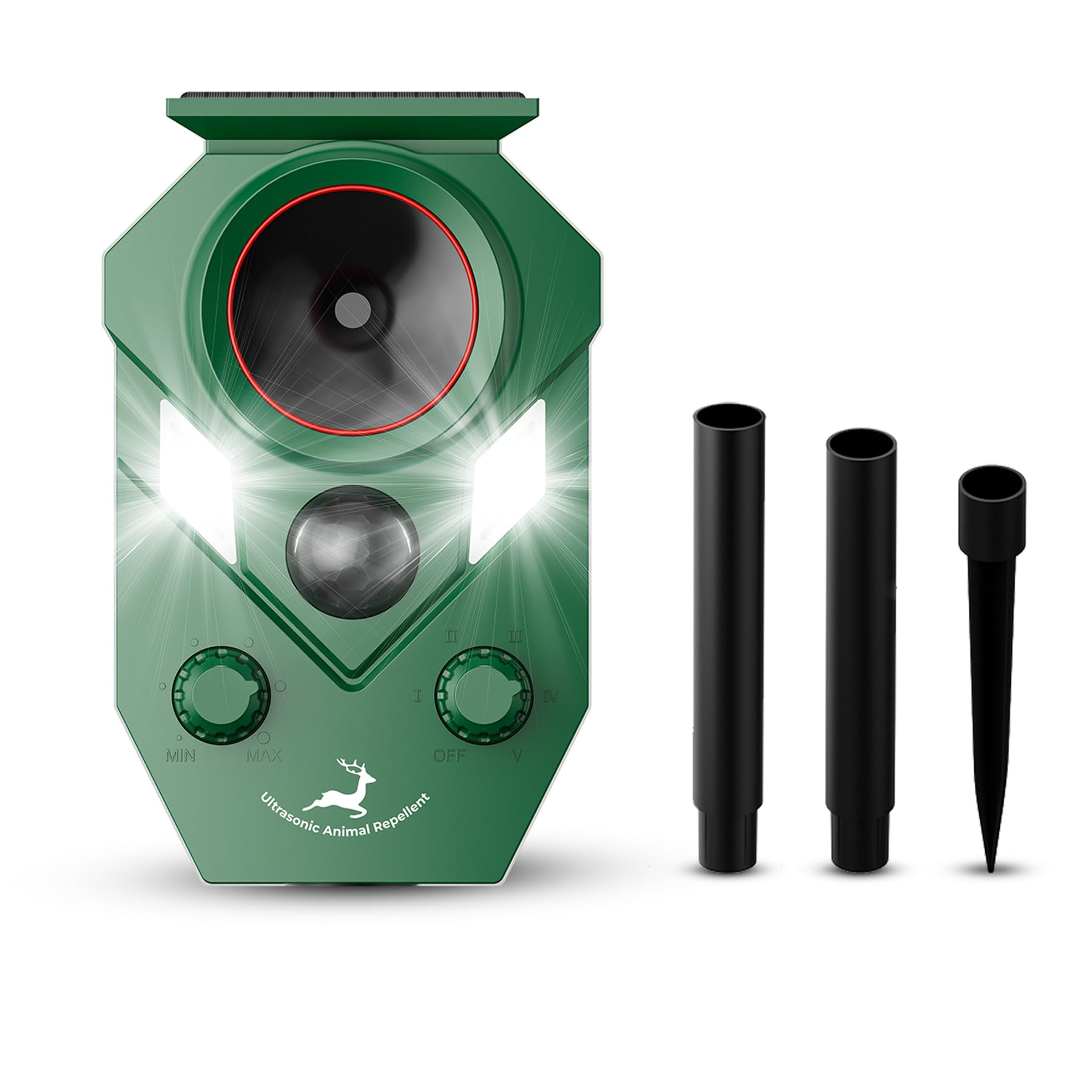 View 1 of 4 Pack of X-PEST Solar-Powered Ultrasonic Animal Repellent for Outdoor Yard, Waterproof Cat Deterrent with LED Flashing Lights and Motion Sensor,Effective to Repel Cats, Coyotes, Raccoons, and Deer