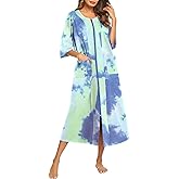 Ekouaer Women's Zipper Robe 3/4 Sleeve Housecoats Full Length House Dress Loungewear Long Nightgown with Pockets