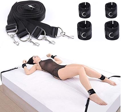 Amazon Com Bed Restraints Kit Romi Adjustable Fetish Sex Bondage Bedroom Bdsm Toy With Hand Cuffs Ankle Cuff For Couple Health Personal Care