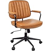 Artswish Mid Century Office Chair - Leather Desk Chair with Wheels, Arms, Swivel & Height Adjustable Ergonomic Computer Chair for Home Office, Brown