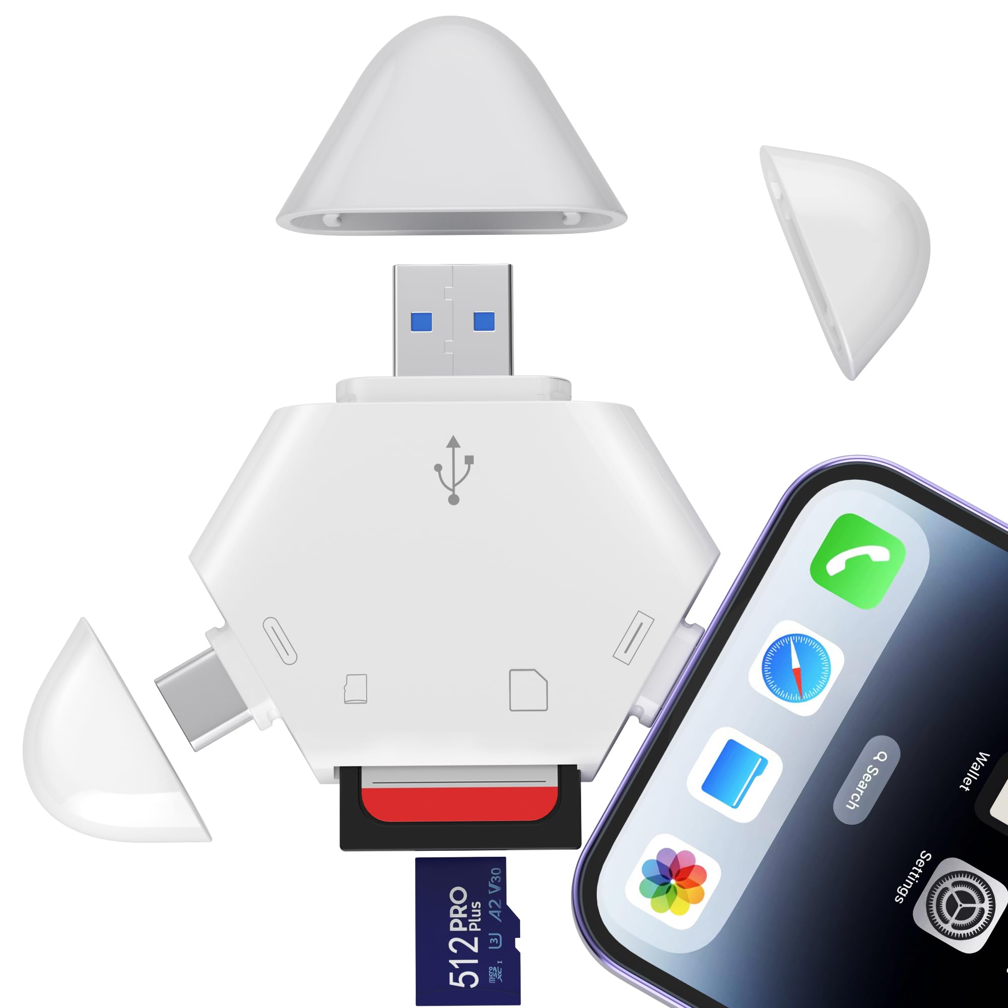SD Card Reader for iPhone, Triangle Memory Card Reader for iPhone 15/iPad/Android/Mac/PC/Laptop Trail Game Camera Viewer Supports SD/Tf Card Micro SD Card Adapter for MacBook Pro/Air No App Required