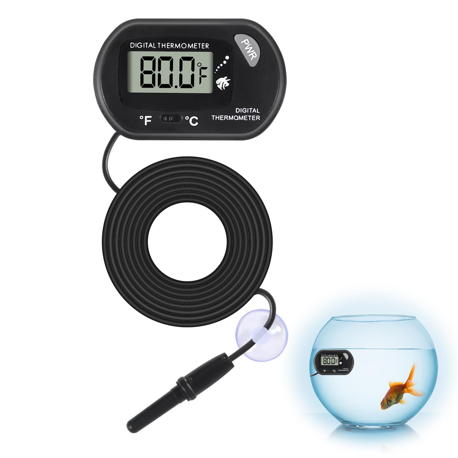 ALAMSCN 1PCS Aquarium Thermometer LCD Display Fish Tank Thermometer with Probe and Suction Cup for Fish Tank Reptile Terrarium