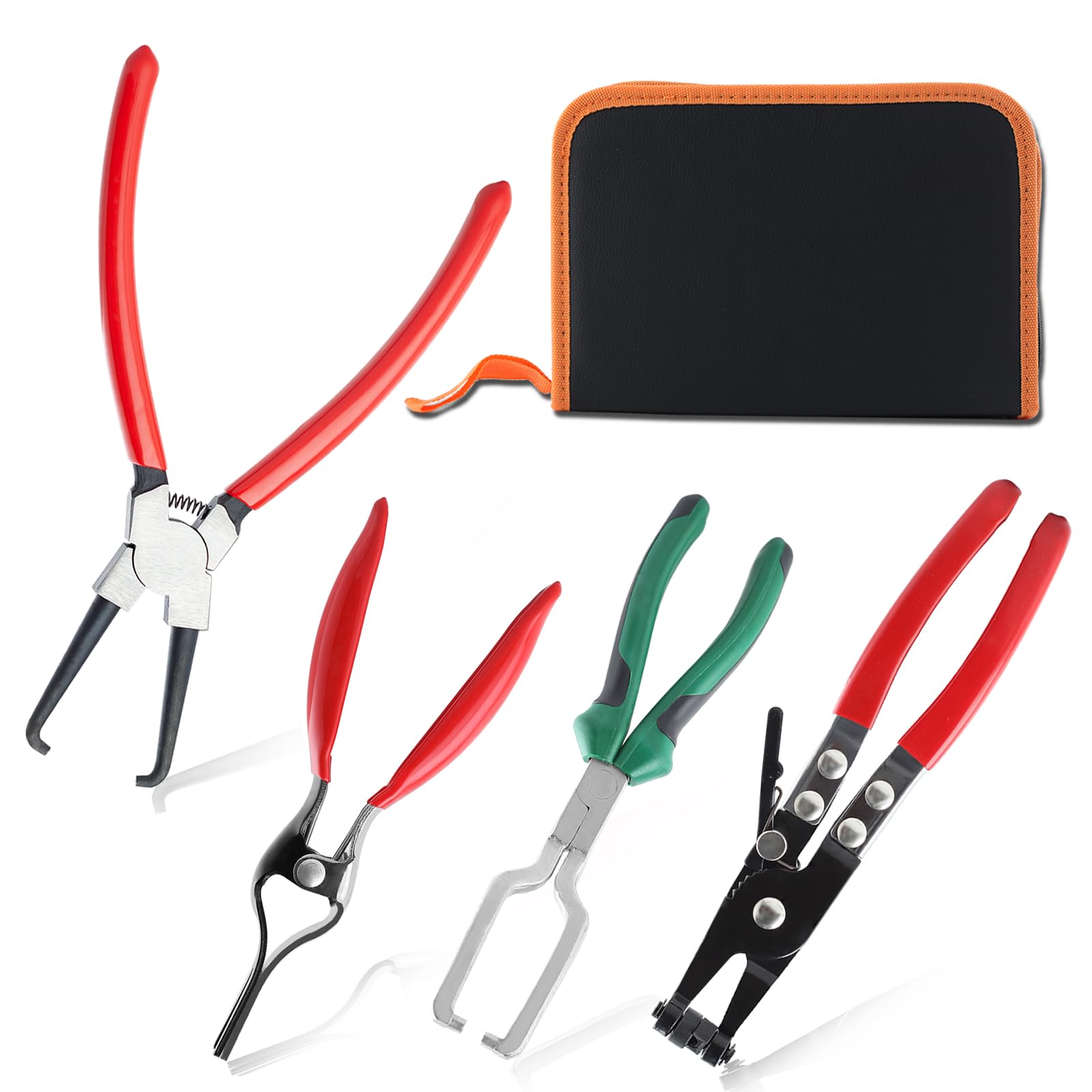 LEONTOOL 4Pcs Hose Remover Kit, Including Fuel Filter Calipers, Pipe Clamp, Hose Removal Pliers, Spring Clamp Pliers for Automobile Fuel Line Disconnect with Storage Case