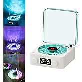 The Waves Vinyl Player, Waves Bluetooth Speaker, Portable Vintage Vinyl Speaker with Adjustable Light and Time for Bedroom, Party, White