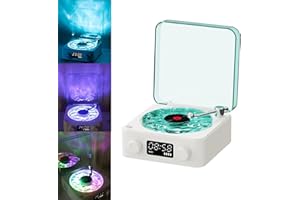 GENERIC The Waves Vinyl Player, Waves Bluetooth Speaker, Portable Vintage Vinyl Speaker with Adjustable Light and Time for Bedroom, Party, White