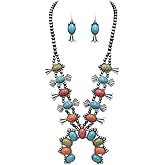 Rosemarie & Jubalee Cowgirl Chic Western Necklaces for Women with Semi-Precious Howlite Stone & Earrings - Squash Blossom Necklace & Earrings Set for Special Occasions & Everyday Wear