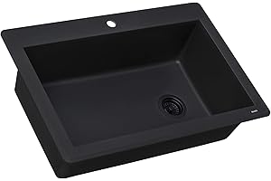 Ruvati 33 x 22 inch Topmount Drop-in Kitchen Sink, Single Bowl Granite Composite Kitchen Sink Slope Bottom, Scratch-Resistant, Heat-Resistant, Premium Bar Sink, Modern Black Kitchen Sinks - RVG1033BK
