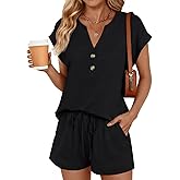 LILLUSORY Womens Henley 2 Piece Short Sets Summer 2026 Lounge Spring Beach Airport Travel Vacation Outfits Matching Sweatsuit
