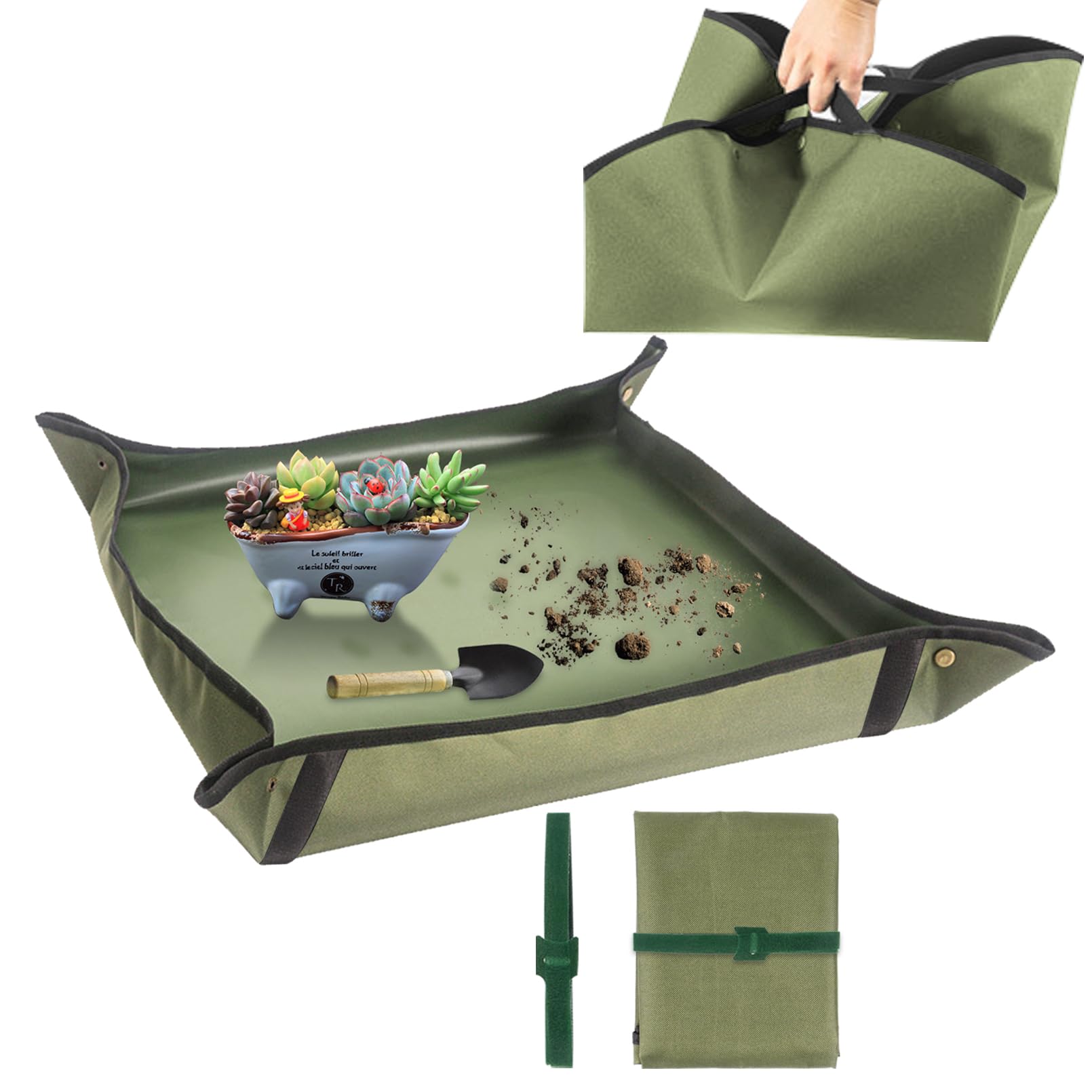 Nwvuop 29.5× 29.5 Inches Repotting Mat for Indoor Plants, Waterproof Portable Plant Potting Mat with Built-in Handles Gardening Gifts for Plant Lovers(Dark Green)