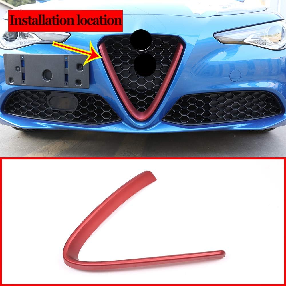 Frosted Red ABS Plastic Front Grill Decoration Frame Trim for Alfa Romeo Giulia 2017 2018 2019 Parts (NOT Applicable for Stelvio) (Style B)