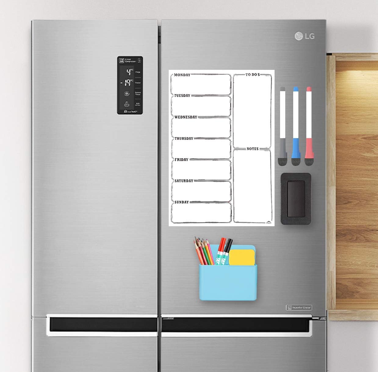 Lifekrafts Magnetic White Board Sheet PAD Dry, Includes 3 Markers,1 Eraser with Magnete and Marker and Accessories Holder