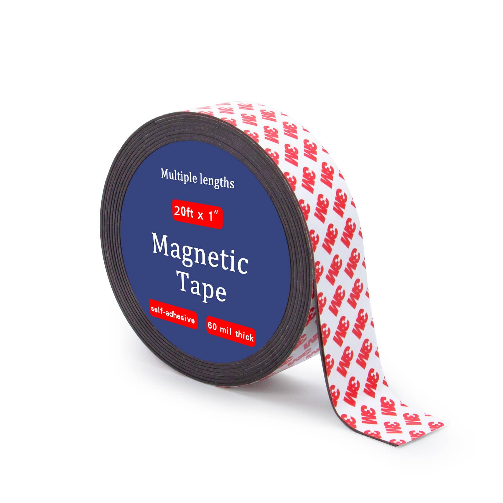 Photo 1 of Towjug Magnetic Tape Strip Roll with 3M Self Adhesive Backing, (1 in Wide x 20 ft Long) Flexible Sticky Magnet Tape Strips for Kitchen, Garage Whiteboards and Fridge Organization
