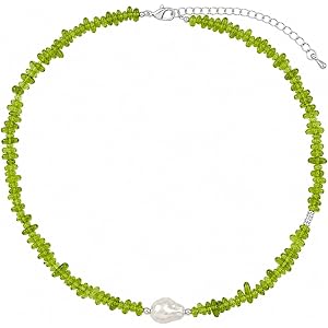 Green Resin Chip Bead Necklace for Women, Faux Baroque Pearl Choker Necklace, Nature Inspired Statement Jewelry for Beach Vac