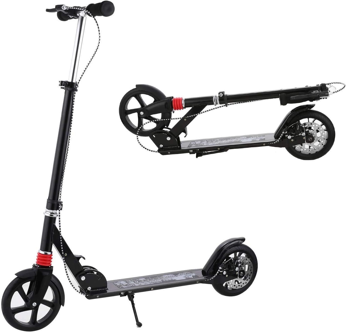 OUTCAMER Foldable Adult Scooter, 3 Levels Adjustable Height, 2 Big Wheels Kick Scooter for Teens Young Women Men Support 100KG(220lbs) Weight