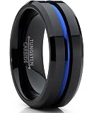 Bague Homme Tungstène Et Fibre De Carbone - Dragon Celtique, Zircon Bleu, Alliance 8 Mm